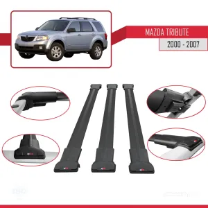 Mazda Tribute 2000-2007 Arası ile Uyumlu FLY Model Ara Atkı Tavan Barı SİYAH 3 ADET BAR thumb 5