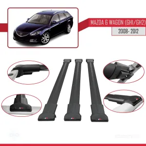 Mazda 6 Wagon (GH1/GH2) 2008-2012 Arası ile Uyumlu FLY Model Ara Atkı Tavan Barı SİYAH 3 ADET BAR thumb 5