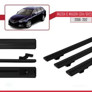 Mazda 6 Wagon (GH1/GH2) 2008-2012 Arası ile uyumlu Basic Model Ara Atkı Tavan Barı SİYAH 3 ADET thumb 3