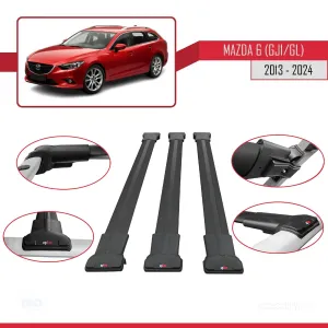 Mazda 6 (GJ1/GL) 2013 ve Sonrası ile Uyumlu FLY Model Ara Atkı Tavan Barı SİYAH 3 ADET BAR thumb 5