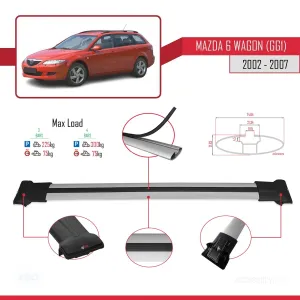 Mazda 6 (GG1) 2002-2007 Arası ile Uyumlu FLY Model Ara Atkı Tavan Barı GRİ 3 ADET BAR thumb 4