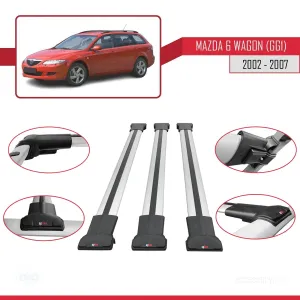 Mazda 6 (GG1) 2002-2007 Arası ile Uyumlu FLY Model Ara Atkı Tavan Barı GRİ 3 ADET BAR thumb 5