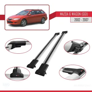 Mazda 6 (GG1) 2002-2007 Arası ile Uyumlu FLY Model Ara Atkı Tavan Barı GRİ thumb 5
