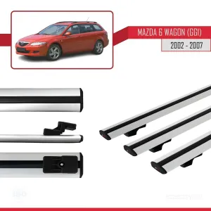 Mazda 6 (GG1) 2002-2007 Arası ile uyumlu Basic Model Ara Atkı Tavan Barı GRİ 3 ADET thumb 3