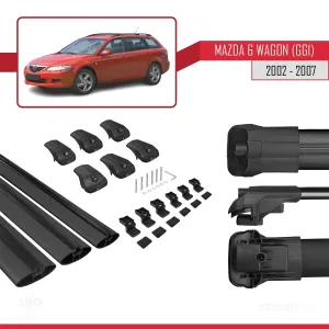 Mazda 6 (GG1) 2002-2007 Arası ile uyumlu ACE-1 Ara Atkı Tavan Barı SİYAH 3 ADET BAR thumb 5