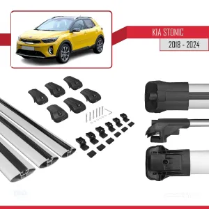 Kia Stonic 2018 ve Sonrası ile uyumlu ACE-1 Ara Atkı Tavan Barı GRİ 3 ADET BAR thumb 5