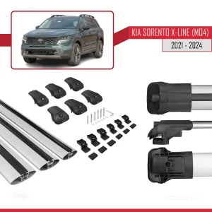 Kia Sorento X-LINE (MQ4) 2021 ve Sonrası ile uyumlu ACE-1 Ara Atkı Tavan Barı GRİ 3 ADET BAR thumb 5