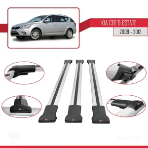 Kia Ceed SPORTSWAGON 2009-2012 Arası ile Uyumlu FLY Model Ara Atkı Tavan Barı GRİ 3 ADET BAR thumb 5