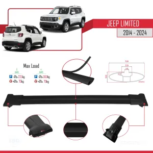 Jeep Limited 2014 ve Sonrası ile uyumlu FLY Model Ara Atkı Tavan Barı SİYAH  3 ADET thumb 4