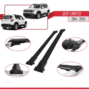 Jeep Limited 2014 ve Sonrası ile uyumlu FLY Model Ara Atkı Tavan Barı SİYAH thumb 4