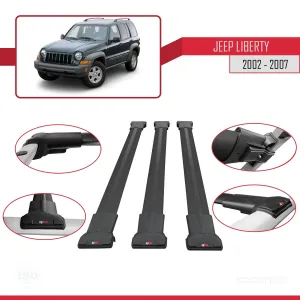 Jeep Liberty 2002-2007 Arası ile Uyumlu FLY Model Ara Atkı Tavan Barı SİYAH 3 ADET BAR thumb 5