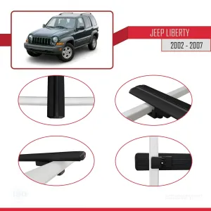 Jeep Liberty 2002-2007 Arası ile uyumlu Basic Model Ara Atkı Tavan Barı SİYAH 3 ADET thumb 4