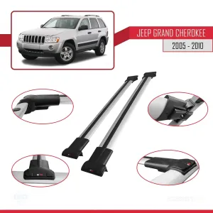 Jeep Grand Cherokee 2005-2010 Arası ile uyumlu FLY Model Ara Atkı Tavan Barı GRİ thumb 5