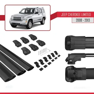 Jeep Cherokee (KK) 2008-2013 Arası ile uyumlu ACE-1 Ara Atkı Tavan Barı SİYAH 3 ADET BAR thumb 5