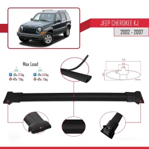 Jeep Cherokee (KJ) 2002-2007 Arası ile Uyumlu FLY Model Ara Atkı Tavan Barı SİYAH 3 ADET BAR thumb 4