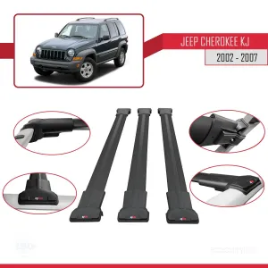 Jeep Cherokee (KJ) 2002-2007 Arası ile Uyumlu FLY Model Ara Atkı Tavan Barı SİYAH 3 ADET BAR thumb 5