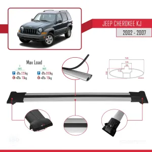Jeep Cherokee (KJ) 2002-2007 Arası ile Uyumlu FLY Model Ara Atkı Tavan Barı GRİ 3 ADET BAR thumb 4