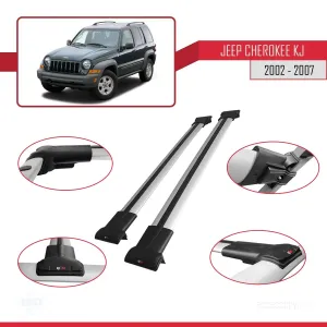 Jeep Cherokee (KJ) 2002-2007 Arası ile uyumlu FLY Model Ara Atkı Tavan Barı GRİ thumb 5