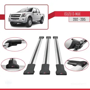 Isuzu D-Max 2012-2015 Arası ile uyumlu FLY Model Ara Atkı Tavan Barı GRİ 3 ADET BAR thumb 5