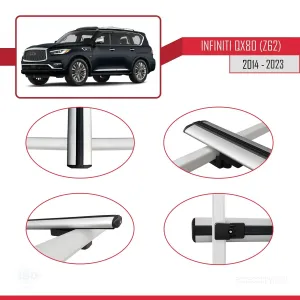 Infiniti QX80 Z62 2014-2023 Arası ile uyumlu Basic Model Ara Atkı Tavan Barı GRİ 3 ADET thumb 4