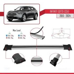 Infiniti QX70 S51 2013 ve Sonrası ile Uyumlu FLY Model Ara Atkı Tavan Barı GRİ thumb 4