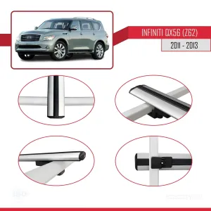 Infiniti QX56 Z62 2011-2013 Arası ile uyumlu Basic Model Ara Atkı Tavan Barı GRİ 3 ADET thumb 4