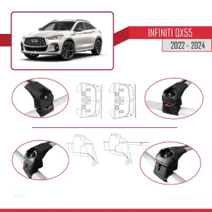 Infiniti QX55 (J55) 2022 ve Sonrası ile uyumlu ACE-2 Ara Atkı Tavan Barı GRİ thumb 4