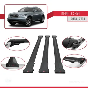 Infiniti FX (S50) 2003-2008 Arası ile Uyumlu FLY Model Ara Atkı Tavan Barı SİYAH 3 ADET BAR thumb 5