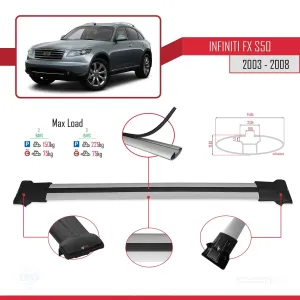 Infiniti FX (S50) 2003-2008 Arası ile uyumlu FLY Model Ara Atkı Tavan Barı GRİ thumb 4