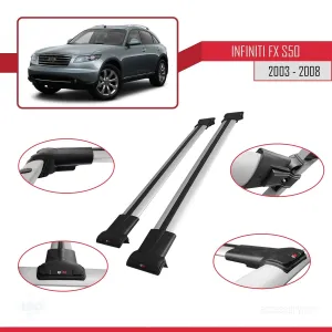 Infiniti FX (S50) 2003-2008 Arası ile uyumlu FLY Model Ara Atkı Tavan Barı GRİ thumb 5