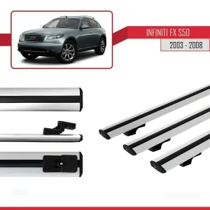 Infiniti FX (S50) 2003-2008 Arası ile uyumlu Basic Model Ara Atkı Tavan Barı GRİ 3 ADET thumb 3