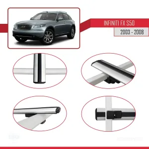 Infiniti FX (S50) 2003-2008 Arası ile uyumlu Basic Model Ara Atkı Tavan Barı GRİ 3 ADET thumb 4
