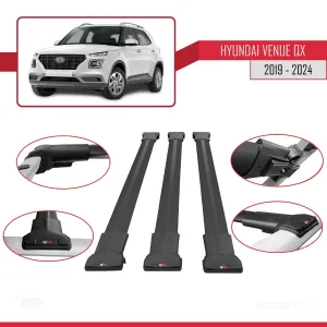 Hyundai Venue (QX) 2019 ve Sonrası ile Uyumlu FLY Model Ara Atkı Tavan Barı SİYAH 3 ADET BAR thumb 5