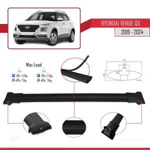 Hyundai Venue (QX) 2019 ve Sonrası ile Uyumlu FLY Model Ara Atkı Tavan Barı SİYAH thumb 4