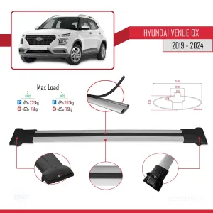 Hyundai Venue (QX) 2019 ve Sonrası ile Uyumlu FLY Model Ara Atkı Tavan Barı GRİ 3 ADET BAR thumb 4