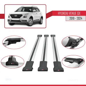 Hyundai Venue (QX) 2019 ve Sonrası ile Uyumlu FLY Model Ara Atkı Tavan Barı GRİ 3 ADET BAR thumb 5