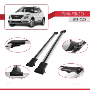 Hyundai Venue (QX) 2019 ve Sonrası ile Uyumlu FLY Model Ara Atkı Tavan Barı GRİ thumb 4