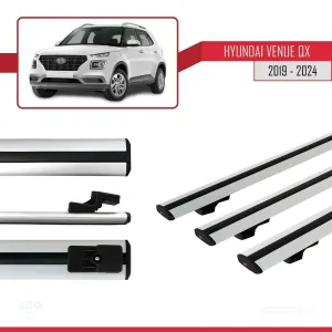 Hyundai Venue (QX) 2019 ve Sonrası ile uyumlu Basic Model Ara Atkı Tavan Barı GRİ 3 ADET thumb 5