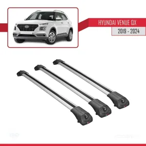 Hyundai Venue (QX) 2019 ve Sonrası ile uyumlu ACE-1 Ara Atkı Tavan Barı GRİ 3 ADET BAR thumb 3