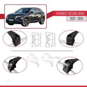 Hyundai TUCSON (NX4) 2022 ve Sonrası ile uyumlu ACE-2 Ara Atkı Tavan Barı SİYAH thumb 5