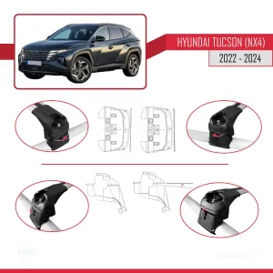 Hyundai TUCSON (NX4) 2022 ve Sonrası ile uyumlu ACE-2 Ara Atkı Tavan Barı GRİ thumb 5