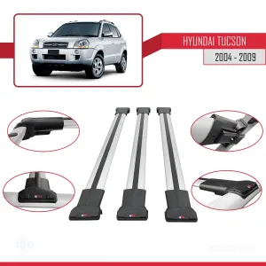 Hyundai Tucson (JM) 2004-2009 Arası ile Uyumlu FLY Model Ara Atkı Tavan Barı GRİ 3 ADET BAR thumb 5