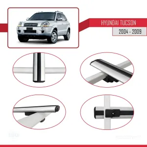 Hyundai Tucson (JM) 2004-2009 Arası ile uyumlu Basic Model Ara Atkı Tavan Barı GRİ 3 ADET thumb 4