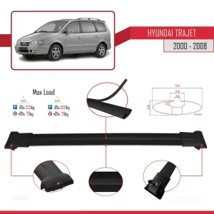 Hyundai Trajet 2000-2008 Arası ile Uyumlu FLY Model Ara Atkı Tavan Barı SİYAH 3 ADET BAR thumb 4