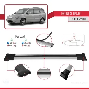 Hyundai Trajet 2000-2008 Arası ile Uyumlu FLY Model Ara Atkı Tavan Barı GRİ thumb 4