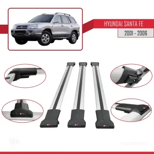 Hyundai Santa Fe (SM) 2001-2006 Arası ile uyumlu FLY Model Ara Atkı Tavan Barı GRİ 3 ADET BAR thumb 5