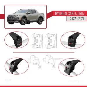 Hyundai Santa Cruz (NX4A OB) 2022 ve Sonrası ile uyumlu ACE-2 Ara Atkı Tavan Barı SİYAH thumb 4