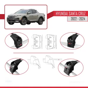 Hyundai Santa Cruz (NX4A OB) 2022 ve Sonrası ile uyumlu ACE-2 Ara Atkı Tavan Barı GRİ thumb 4