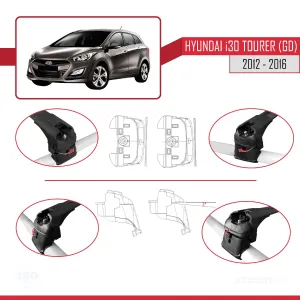 Hyundai i30 Tourer (GD) 2012-2016 Arası ile uyumlu ACE-2 Ara Atkı Tavan Barı SİYAH thumb 4