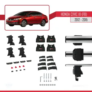 Honda Civic IX (FB) Sedan 2012-2015 Arası ile uyumlu ACE-4 Ara Atkı Tavan Barı GRİ thumb 4